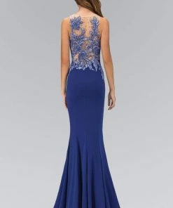 Prom Dresses Elizabeth K - GL1413 Illusion Jewel Neckline With Sheer Back Gown
