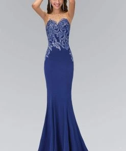 Prom Dresses Elizabeth K - GL1413 Illusion Jewel Neckline With Sheer Back Gown