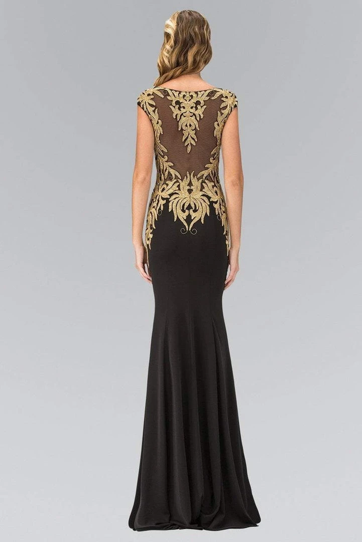 Elizabeth K - GL1417 Bateau Neckline With Gold Applique Embellishment Gown Formal Gowns 4 Elizabeth K - GL1417 Bateau Neckline With Gold Applique Embellishment Gown Formal Gowns