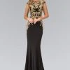 Elizabeth K - GL1417 Bateau Neckline With Gold Applique Embellishment Gown Formal Gowns 1 Elizabeth K - GL1417 Bateau Neckline With Gold Applique Embellishment Gown Formal Gowns