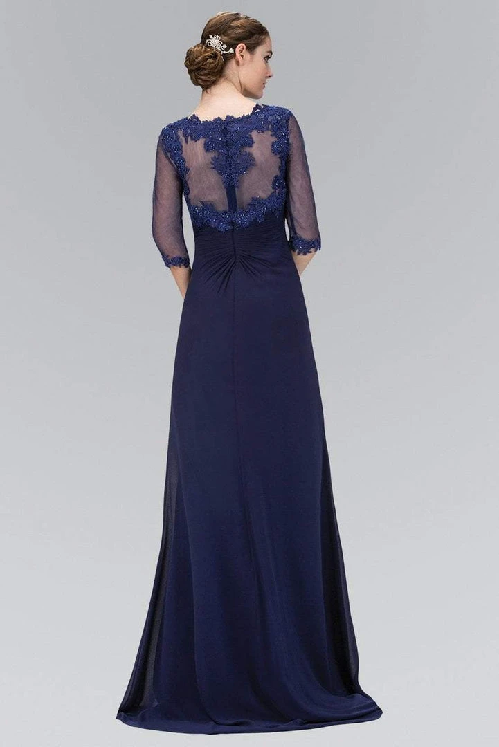 Formal Gowns Elizabeth K - GL1424 Sheer Sleeves And Back Chiffon A-line Gown 4 Formal Gowns Elizabeth K - GL1424 Sheer Sleeves And Back Chiffon A-line Gown