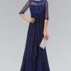 Formal Gowns Elizabeth K - GL1424 Sheer Sleeves And Back Chiffon A-line Gown 2 Formal Gowns Elizabeth K - GL1424 Sheer Sleeves And Back Chiffon A-line Gown