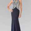 Elizabeth K - GL1473 Embellished Halter Neckline Jersey Gown