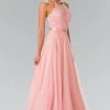 Elizabeth K - GL1475 Embroidered Illusion Halter Gown