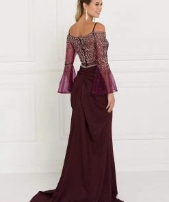 Elizabeth K - GL1500 Two Piece Sheer Dress With Bell Sleeves 7 Elizabeth K - GL1500 Two Piece Sheer Dress With Bell Sleeves