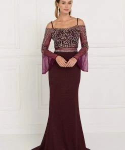 Elizabeth K - GL1500 Two Piece Sheer Dress With Bell Sleeves