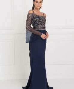 Elizabeth K - GL1500 Two Piece Sheer Dress With Bell Sleeves 8 Elizabeth K - GL1500 Two Piece Sheer Dress With Bell Sleeves