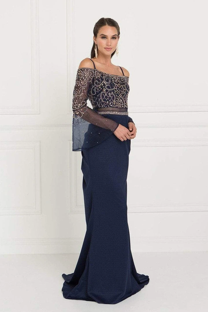 Elizabeth K - GL1500 Two Piece Sheer Dress With Bell Sleeves 5 Elizabeth K - GL1500 Two Piece Sheer Dress With Bell Sleeves