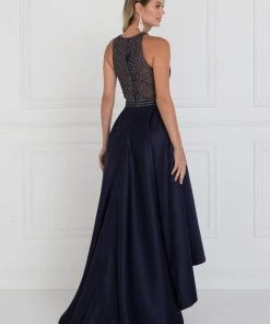 Elizabeth K - GL1501 Jewel Embellished Mikado High Low Dress 9 Elizabeth K - GL1501 Jewel Embellished Mikado High Low Dress