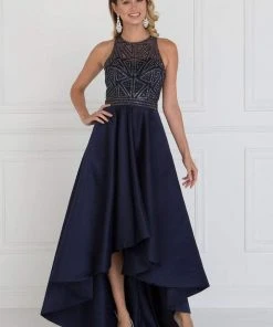 Elizabeth K - GL1501 Jewel Embellished Mikado High Low Dress 8 Elizabeth K - GL1501 Jewel Embellished Mikado High Low Dress