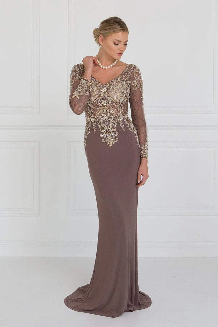 Formal Gowns Elizabeth K - GL1502 Jewel Embellished Long Sleeves Fitted Dress 5 Formal Gowns Elizabeth K - GL1502 Jewel Embellished Long Sleeves Fitted Dress