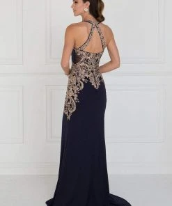 Elizabeth K - GL1519 Jeweled Gilt Lace High Halter Gown Formal Gowns 11 Elizabeth K - GL1519 Jeweled Gilt Lace High Halter Gown Formal Gowns