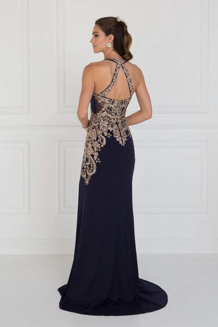 Elizabeth K - GL1519 Jeweled Gilt Lace High Halter Gown Formal Gowns 5 Elizabeth K - GL1519 Jeweled Gilt Lace High Halter Gown Formal Gowns