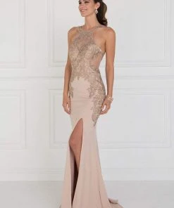 Elizabeth K - GL1519 Jeweled Gilt Lace High Halter Gown Formal Gowns 12 Elizabeth K - GL1519 Jeweled Gilt Lace High Halter Gown Formal Gowns