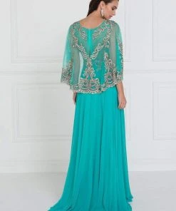 Formal Gowns Elizabeth K - GL1527 Chiffon Dress With Embroidered Cape Sleeves