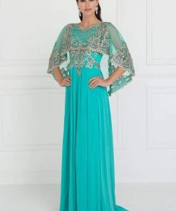 Formal Gowns Elizabeth K - GL1527 Chiffon Dress With Embroidered Cape Sleeves