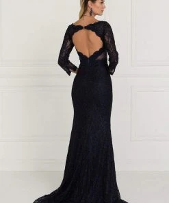 Formal Gowns Elizabeth K - GL1532 Lace Wide V-neck Sheath Dress