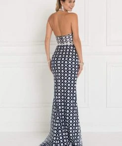 Elizabeth K - GL1548 Beaded Halter Tulle Sheath Dress 9 Elizabeth K - GL1548 Beaded Halter Tulle Sheath Dress