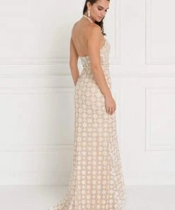 Elizabeth K - GL1548 Beaded Halter Tulle Sheath Dress 7 Elizabeth K - GL1548 Beaded Halter Tulle Sheath Dress