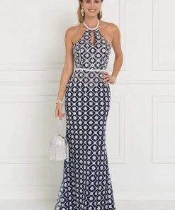 Elizabeth K - GL1548 Beaded Halter Tulle Sheath Dress 8 Elizabeth K - GL1548 Beaded Halter Tulle Sheath Dress