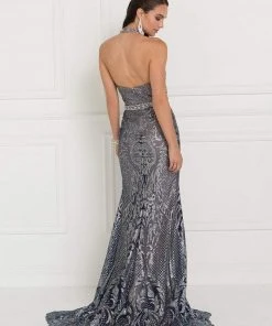 Formal Gowns Elizabeth K - GL1549 Plunging Cutout High Halter Metallic Beaded Gown 5 Formal Gowns Elizabeth K - GL1549 Plunging Cutout High Halter Metallic Beaded Gown