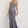 Formal Gowns Elizabeth K - GL1549 Plunging Cutout High Halter Metallic Beaded Gown 1 Formal Gowns Elizabeth K - GL1549 Plunging Cutout High Halter Metallic Beaded Gown