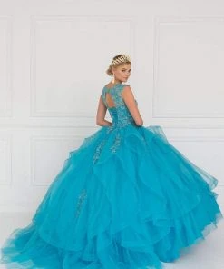 Elizabeth K - GL1557 Embroidered Illusion Bateau Ballgown With Bolero