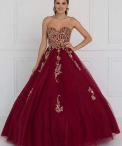 Elizabeth K - GL1560 Strapless Beaded Sweetheart Tulle Ballgown Formal Gowns