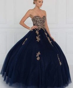 Elizabeth K - GL1560 Strapless Beaded Sweetheart Tulle Ballgown Formal Gowns