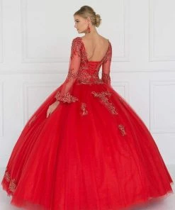 Elizabeth K - GL1561 Embellished Sheer Long Bell Sleeve Ballgown