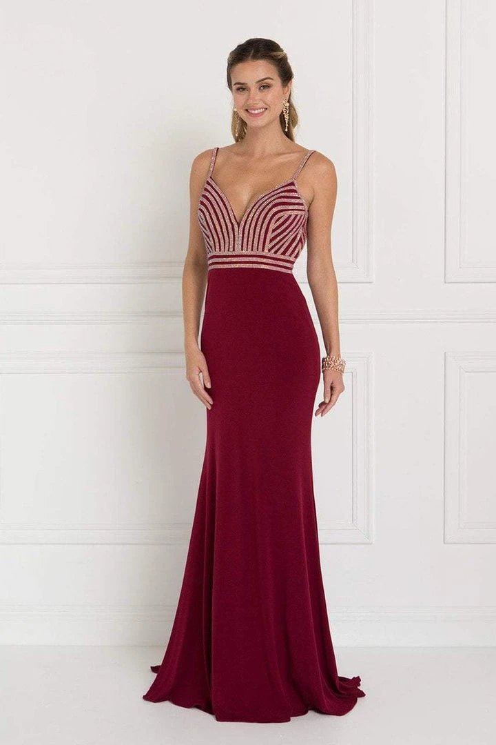 Elizabeth K - GL1562 Beaded V-neck Jersey Sheath Dress 5 Elizabeth K - GL1562 Beaded V-neck Jersey Sheath Dress