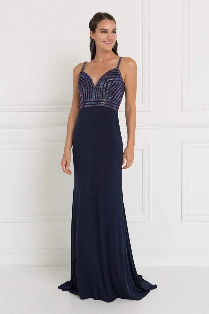 Elizabeth K - GL1562 Beaded V-neck Jersey Sheath Dress 6 Elizabeth K - GL1562 Beaded V-neck Jersey Sheath Dress