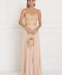 Formal Gowns Elizabeth K - GL1563 Gilded Illusion Halter Chiffon A-line Dress