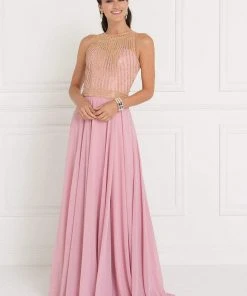 Formal Gowns Elizabeth K - GL1563 Gilded Illusion Halter Chiffon A-line Dress 8 Formal Gowns Elizabeth K - GL1563 Gilded Illusion Halter Chiffon A-line Dress