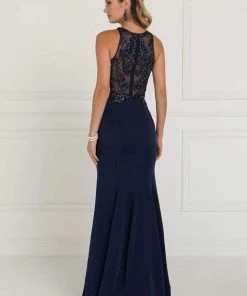 Formal Gowns Elizabeth K - GL1568 Bedazzled Illusion Halter Sheath Dress 9 Formal Gowns Elizabeth K - GL1568 Bedazzled Illusion Halter Sheath Dress
