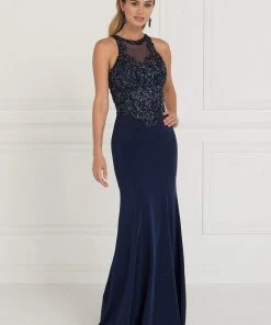 Formal Gowns Elizabeth K - GL1568 Bedazzled Illusion Halter Sheath Dress 8 Formal Gowns Elizabeth K - GL1568 Bedazzled Illusion Halter Sheath Dress