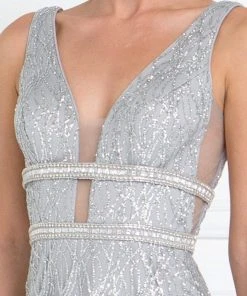 Elizabeth K - GL1575 Sequined Deep V-neck Organza A-line Dress Formal Gowns 13 Elizabeth K - GL1575 Sequined Deep V-neck Organza A-line Dress Formal Gowns