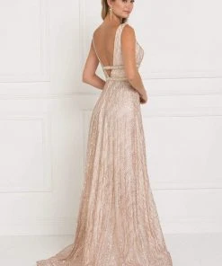 Elizabeth K - GL1575 Sequined Deep V-neck Organza A-line Dress Formal Gowns 9 Elizabeth K - GL1575 Sequined Deep V-neck Organza A-line Dress Formal Gowns