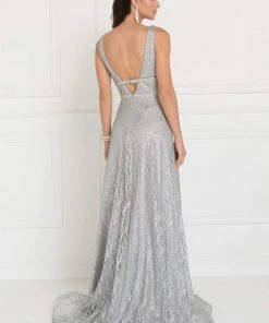 Elizabeth K - GL1575 Sequined Deep V-neck Organza A-line Dress Formal Gowns 12 Elizabeth K - GL1575 Sequined Deep V-neck Organza A-line Dress Formal Gowns