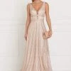 Elizabeth K - GL1575 Sequined Deep V-neck Organza A-line Dress Formal Gowns