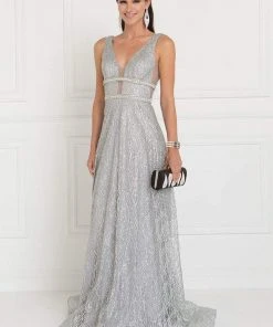 Elizabeth K - GL1575 Sequined Deep V-neck Organza A-line Dress Formal Gowns 11 Elizabeth K - GL1575 Sequined Deep V-neck Organza A-line Dress Formal Gowns