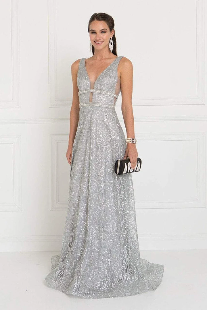Elizabeth K - GL1575 Sequined Deep V-neck Organza A-line Dress Formal Gowns 6 Elizabeth K - GL1575 Sequined Deep V-neck Organza A-line Dress Formal Gowns