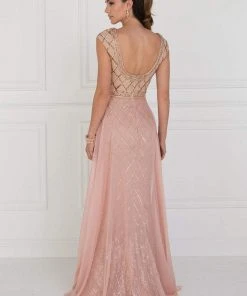 Formal Gowns Elizabeth K - GL1577 Embellished Illusion Bateau Dress With Overlay