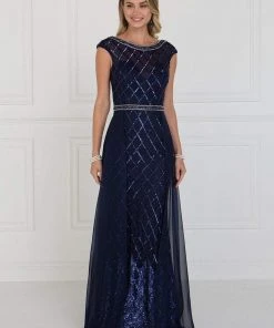Formal Gowns Elizabeth K - GL1577 Embellished Illusion Bateau Dress With Overlay 7 Formal Gowns Elizabeth K - GL1577 Embellished Illusion Bateau Dress With Overlay