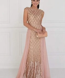 Formal Gowns Elizabeth K - GL1577 Embellished Illusion Bateau Dress With Overlay