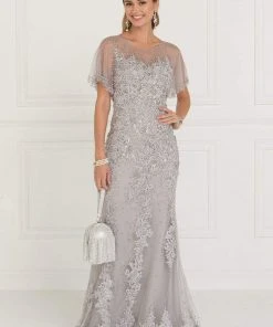 Elizabeth K - GL1585 Beaded Lace Dolman Sleeve Sheath Dress 7 Elizabeth K - GL1585 Beaded Lace Dolman Sleeve Sheath Dress