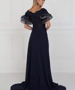 Elizabeth K - GL1587 Short Butterfly Sleeve Floral Lace A-Line Gown