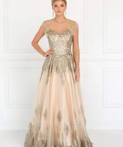Elizabeth K - GL1590 Embellished Ballgown With Sheer Bolero Formal Gowns 8 Elizabeth K - GL1590 Embellished Ballgown With Sheer Bolero Formal Gowns