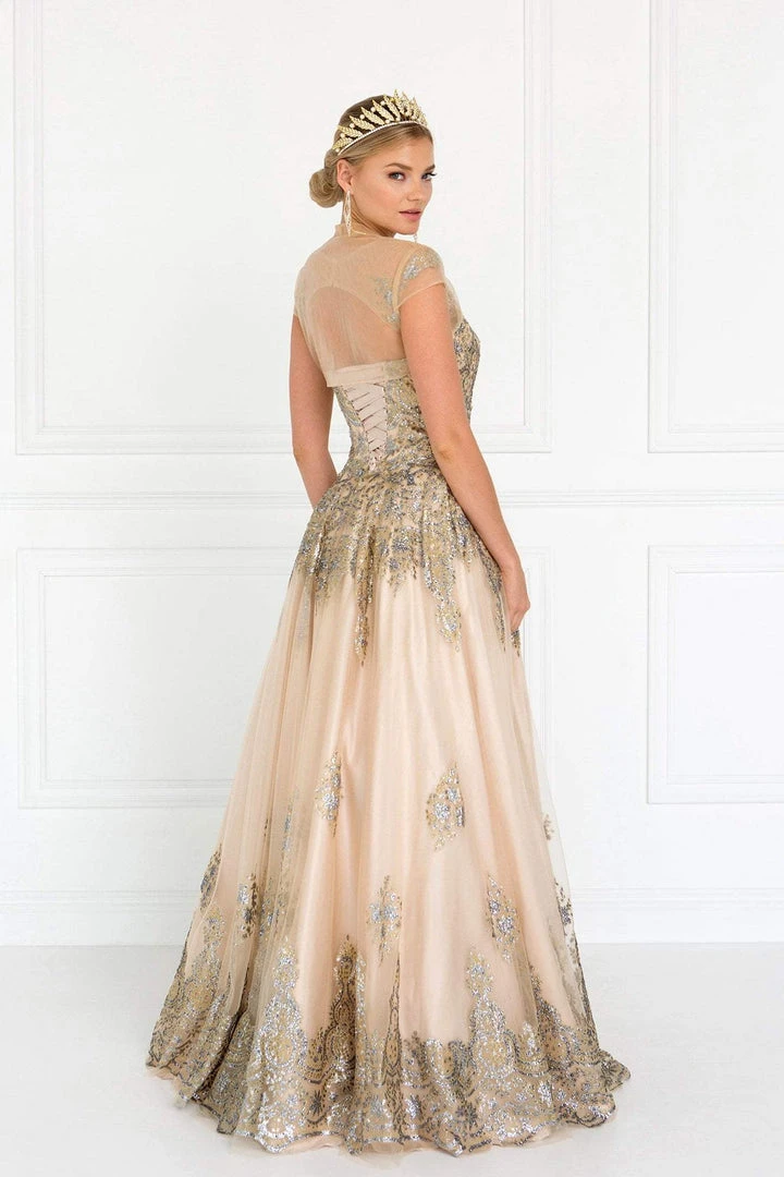Elizabeth K - GL1590 Embellished Ballgown With Sheer Bolero Formal Gowns 4 Elizabeth K - GL1590 Embellished Ballgown With Sheer Bolero Formal Gowns