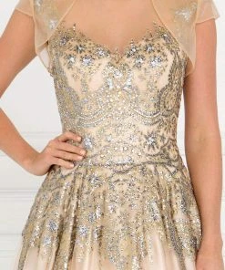 Elizabeth K - GL1590 Embellished Ballgown With Sheer Bolero Formal Gowns 9 Elizabeth K - GL1590 Embellished Ballgown With Sheer Bolero Formal Gowns